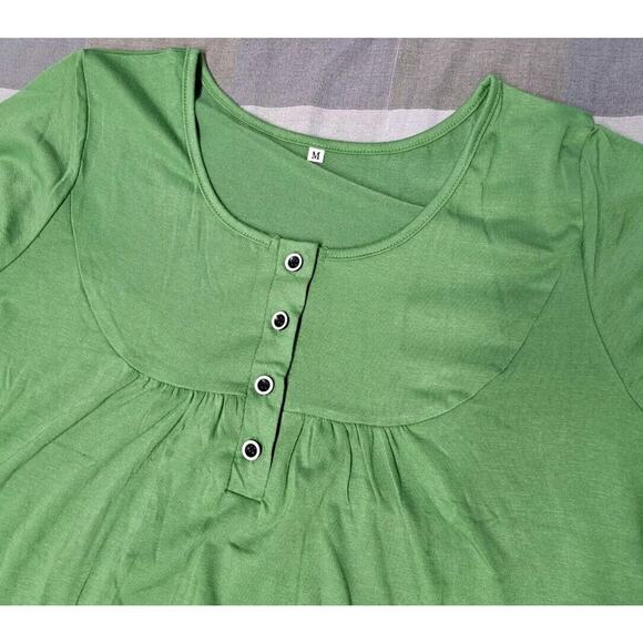 Women’s Short-sleeve Button-up Tunic Top T-Shirts Green– Size M - Picture 7 of 9